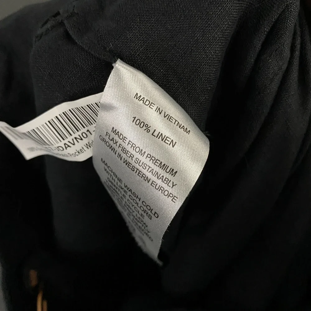 Quince 100% European Linen Patch Pocket Wide Leg Pants size 12 Black Minimal NEW